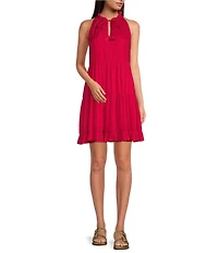 Skies Are Blue Split V-Neck Sleeveless Tiered Mini Dress