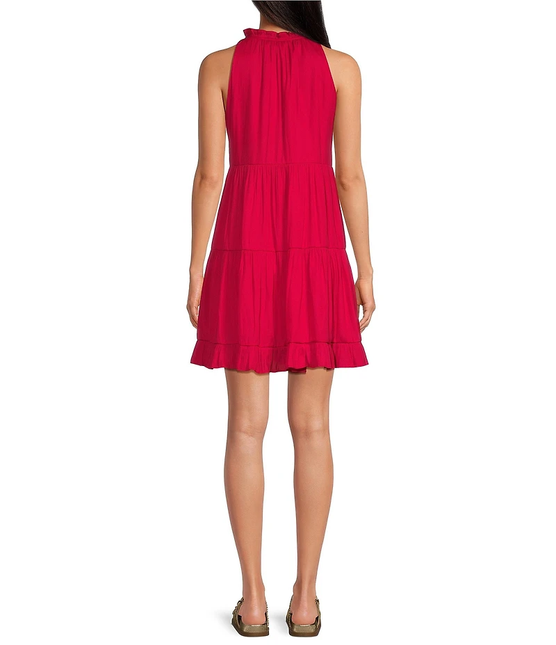 Skies Are Blue Split V-Neck Sleeveless Tiered Mini Dress
