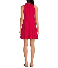 Skies Are Blue Split V-Neck Sleeveless Tiered Mini Dress
