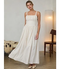 Skies Are Blue Square Neck Sleeveless Corset Style Drop Waist Maxi Dress