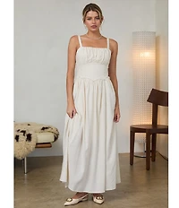 Skies Are Blue Square Neck Sleeveless Corset Style Drop Waist Maxi Dress