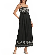 Skies Are Blue Square Neck Sleeveless Embroidered Maxi Dress