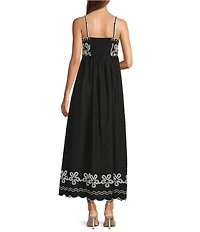 Skies Are Blue Square Neck Sleeveless Embroidered Maxi Dress