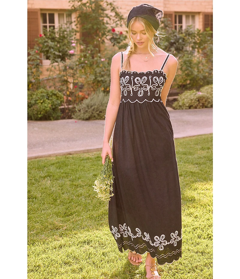 Skies Are Blue Square Neck Sleeveless Embroidered Maxi Dress