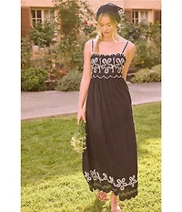 Skies Are Blue Square Neck Sleeveless Embroidered Maxi Dress