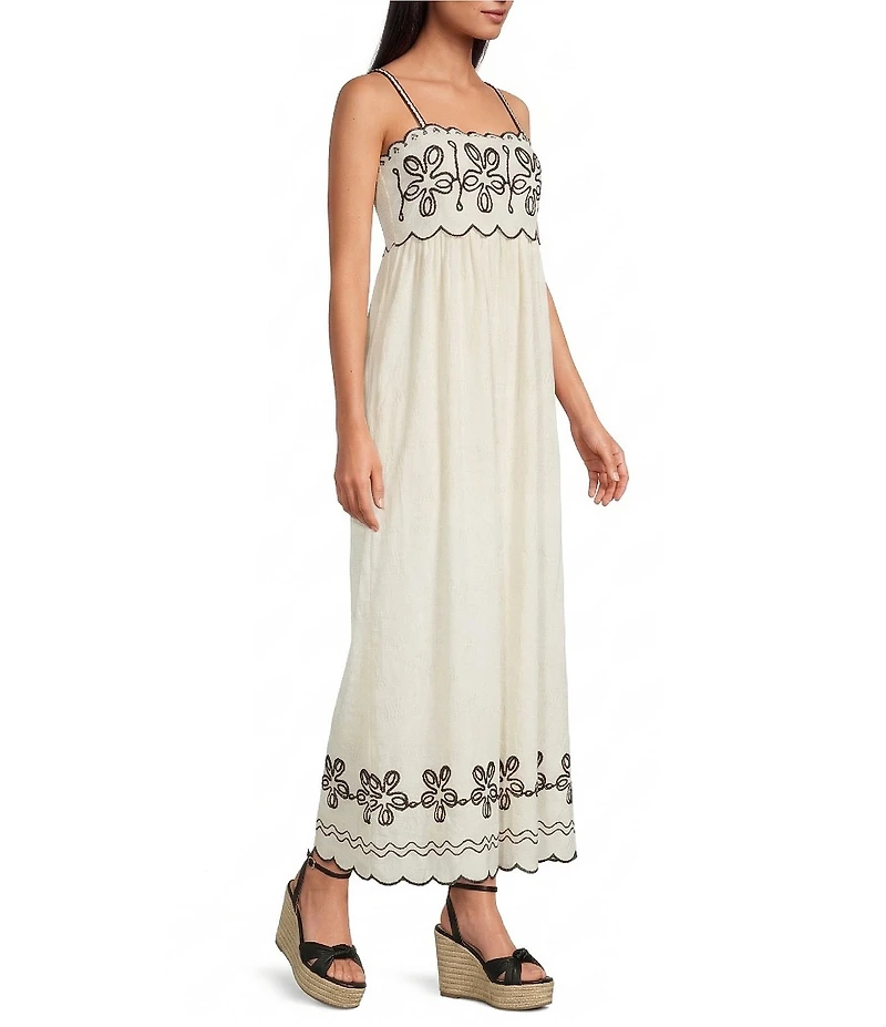 Skies Are Blue Square Neck Sleeveless Embroidered Maxi Dress