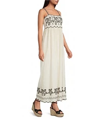 Skies Are Blue Square Neck Sleeveless Embroidered Maxi Dress