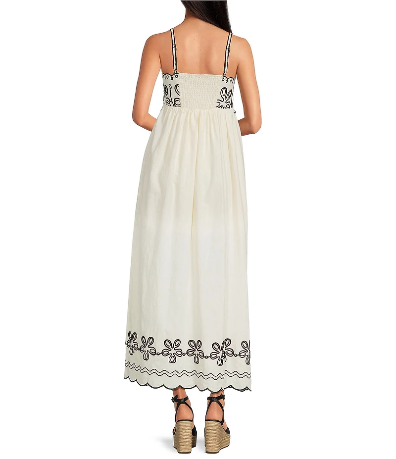 Skies Are Blue Square Neck Sleeveless Embroidered Maxi Dress
