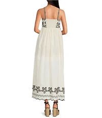 Skies Are Blue Square Neck Sleeveless Embroidered Maxi Dress