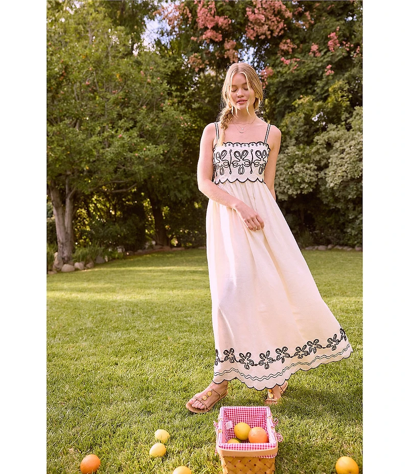 Skies Are Blue Square Neck Sleeveless Embroidered Maxi Dress