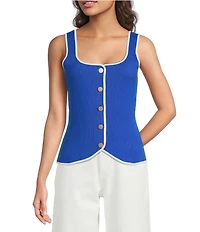 Skies Are Blue Square Neck Sleeveless Sweater Vest
