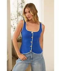 Skies Are Blue Square Neck Sleeveless Sweater Vest