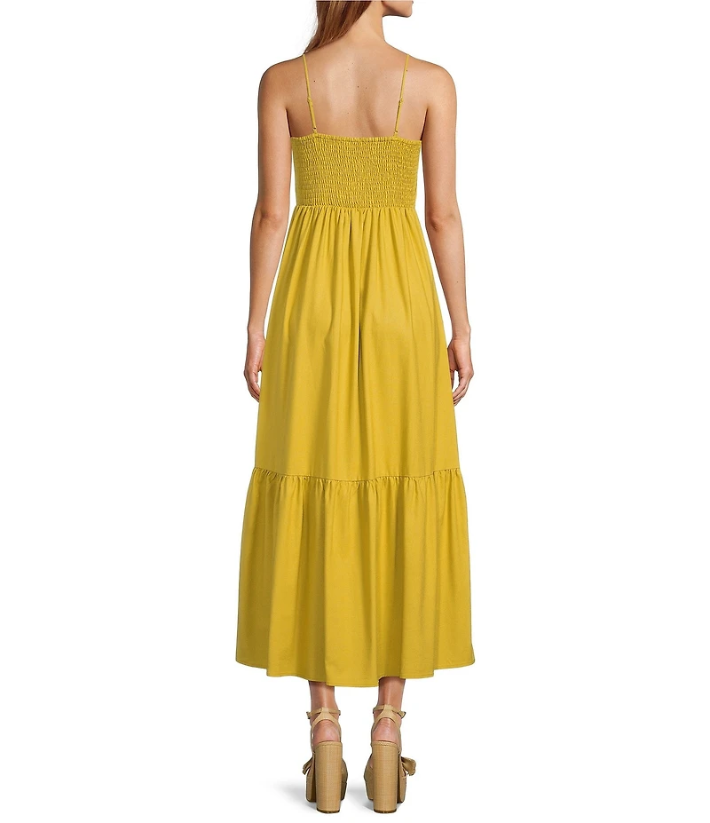 Skies Are Blue Square Neck Smocked Bodice Midi Dress