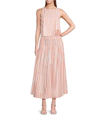 Skies Are Blue Stripe Print Linen Blend Crew Neck Sleeveless Coordinating Top