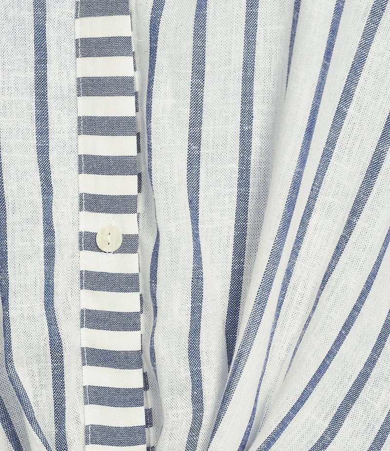 Skies Are Blue Stripe Print Split V Neckline Long Sleeve Twist Front Top