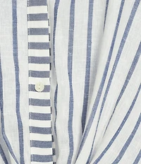 Skies Are Blue Stripe Print Split V Neckline Long Sleeve Twist Front Top