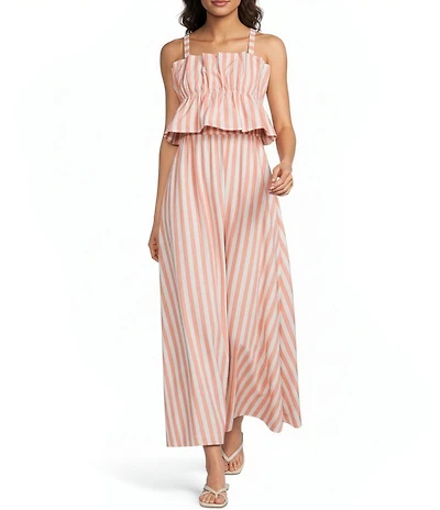 Skies Are Blue Stripe Print Square Neck Sleeveless A-Line Maxi Dress