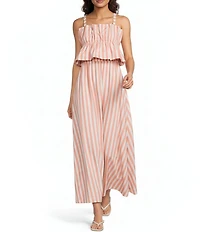 Skies Are Blue Stripe Print Square Neck Sleeveless A-Line Maxi Dress
