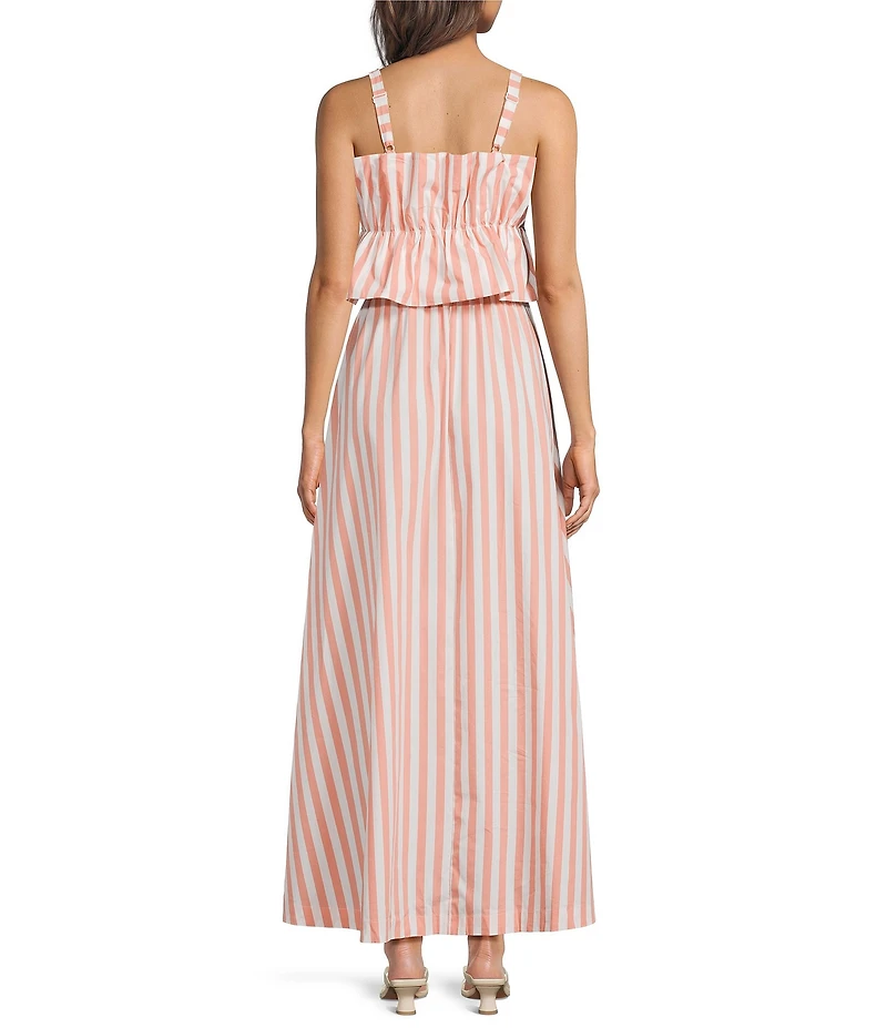 Skies Are Blue Stripe Print Square Neck Sleeveless A-Line Maxi Dress