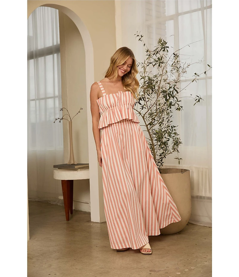 Skies Are Blue Stripe Print Square Neck Sleeveless A-Line Maxi Dress