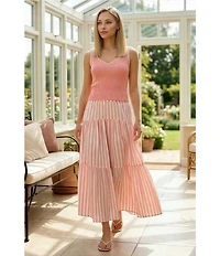 Skies Are Blue Stripe Print Tiered Maxi Coordinating Skirt