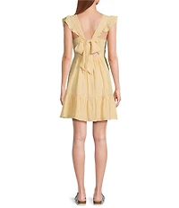 Skies Are Blue Stripe Print V-Neck Cap Sleeve Ruffle Mini Dress