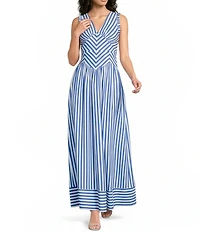Skies Are Blue Stripe Print V-Neck Sleeveless A-Line Maxi Dress