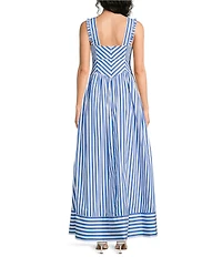 Skies Are Blue Stripe Print V-Neck Sleeveless A-Line Maxi Dress