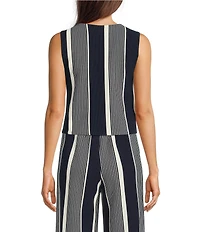 Skies Are Blue Coordinating Stripe Printed V-Neck Button Front Sleeveless Vest Top