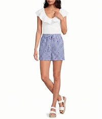Skies Are Blue Stripe Star Embroidered Pull On Shorts
