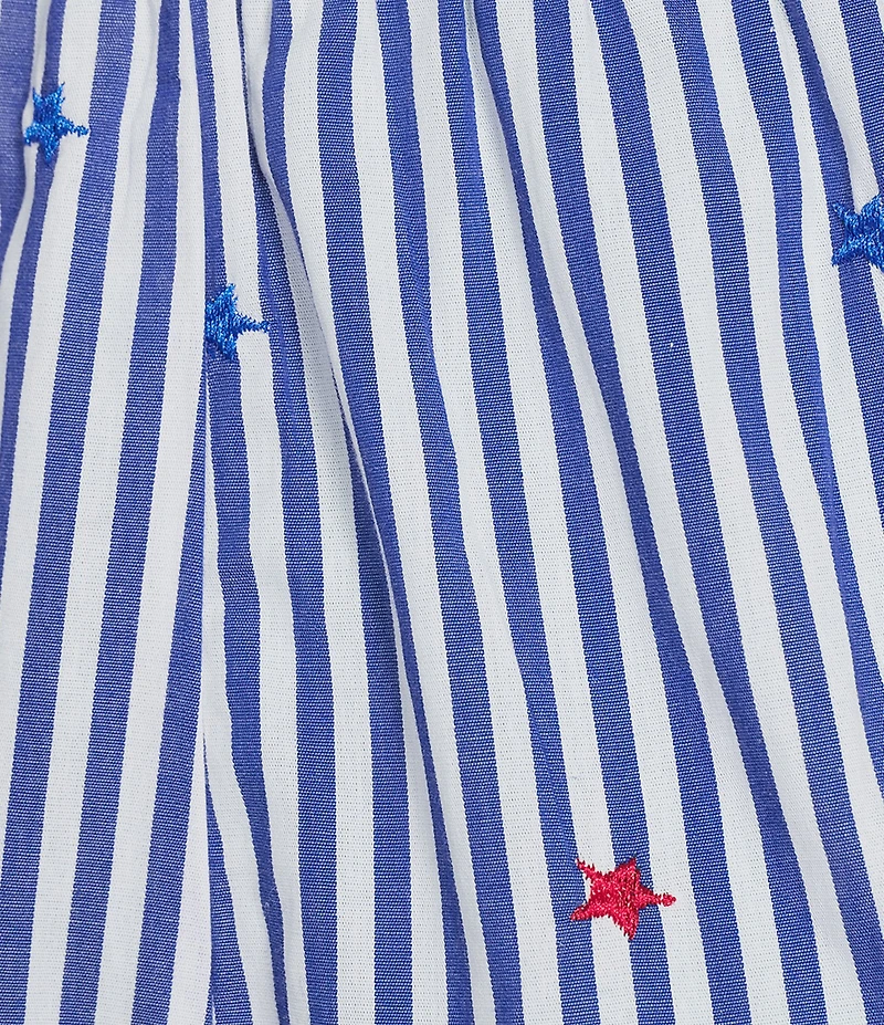 Skies Are Blue Stripe Star Embroidered Pull On Shorts