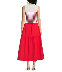 Skies Are Blue Striped Crew Neck Sleeveless Two-Fer Maxi Dress