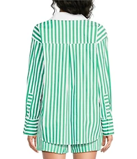 Skies Are Blue Striped Print Point Collar Long Sleeve Button-Down Coordinating Poplin Top