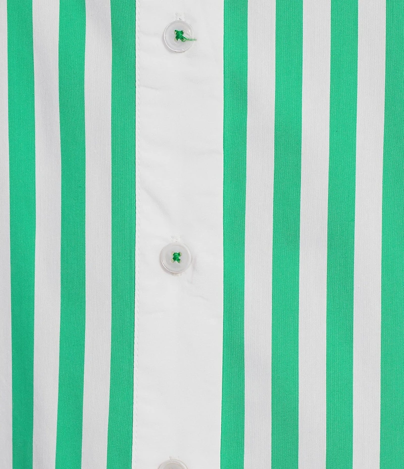 Skies Are Blue Striped Print Point Collar Long Sleeve Button-Down Coordinating Poplin Top