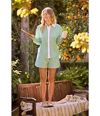 Skies Are Blue Striped Print Point Collar Long Sleeve Button-Down Coordinating Poplin Top