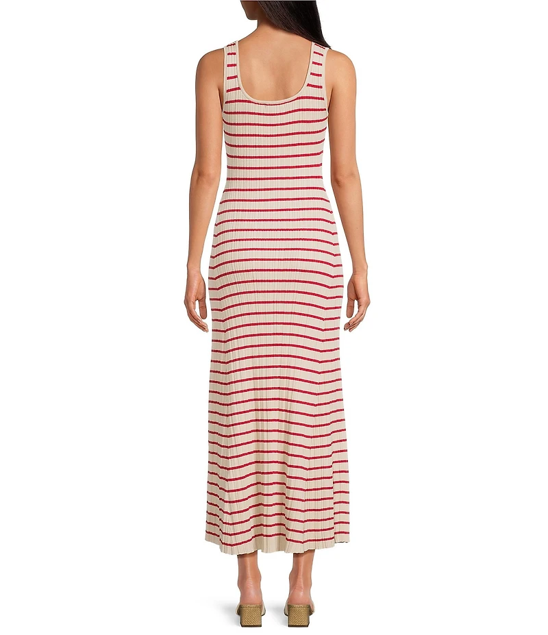Skies Are Blue Striped Rib Knit Square Neck Sleeves Sheath Maxi Dress