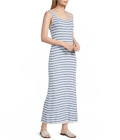 Skies Are Blue Striped Rib Knit Square Neck Sleeves Sheath Maxi Dress