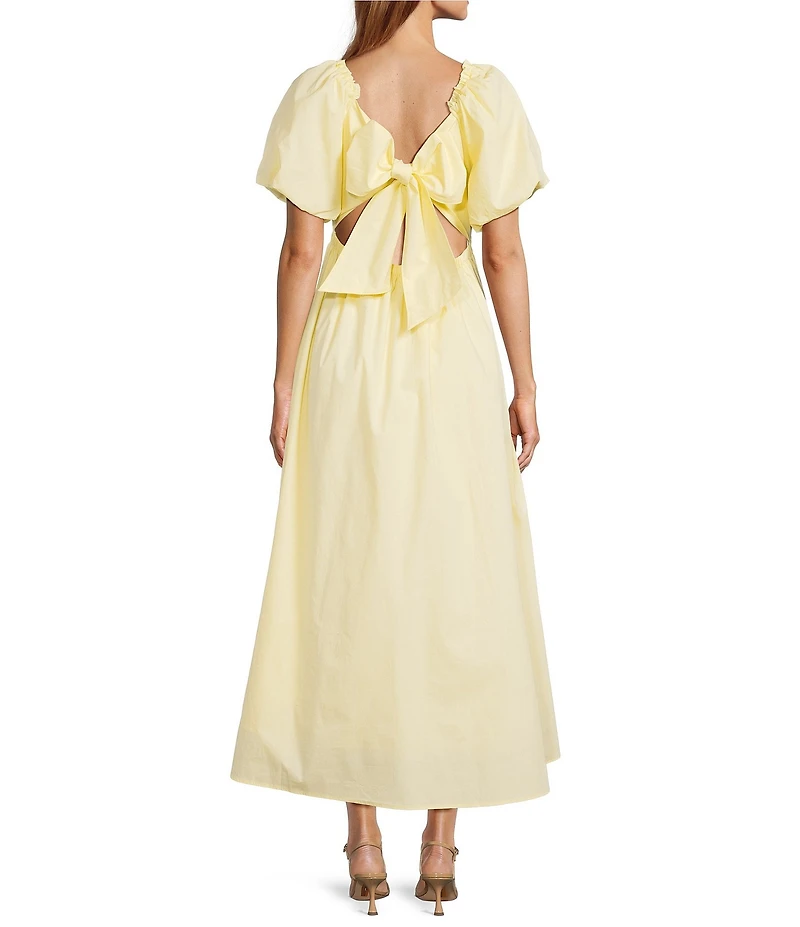 Skies Are Blue Sweetheart Neck Short Bubble Sleeve Poplin Maxi Dress