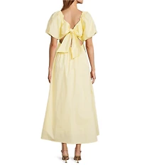 Skies Are Blue Sweetheart Neck Short Bubble Sleeve Poplin Maxi Dress