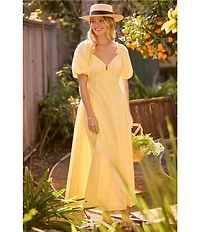 Skies Are Blue Sweetheart Neck Short Bubble Sleeve Poplin Maxi Dress