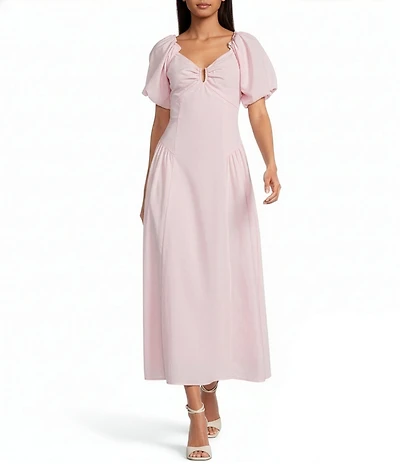 Skies Are Blue Sweetheart Neck Short Bubble Sleeve Poplin Maxi Dress