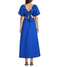 Skies Are Blue Sweetheart Neck Short Bubble Sleeve Poplin Maxi Dress