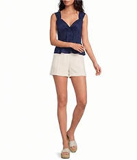 Skies Are Blue Sweetheart Neck Sleeveless Poplin Peplum Top