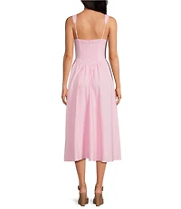 Skies Are Blue Sweetheart Neck Sleeveless Ruched Tie Front Midi Dress