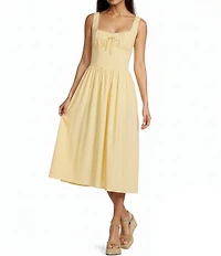 Skies Are Blue Sweetheart Neck Sleeveless Ruched Tie Front Midi Dress