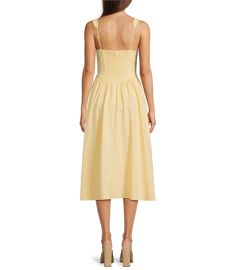 Skies Are Blue Sweetheart Neck Sleeveless Ruched Tie Front Midi Dress