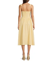 Skies Are Blue Sweetheart Neck Sleeveless Ruched Tie Front Midi Dress