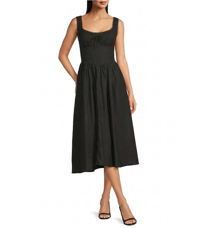 Skies Are Blue Sweetheart Neck Sleeveless Ruched Tie Front Midi Dress