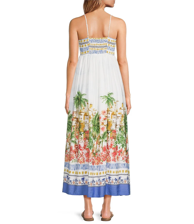 Skies Are Blue Tropical Border Printed Square Neck Sleeveless Maxi Dress