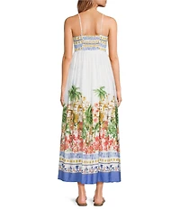 Skies Are Blue Tropical Border Printed Square Neck Sleeveless Maxi Dress